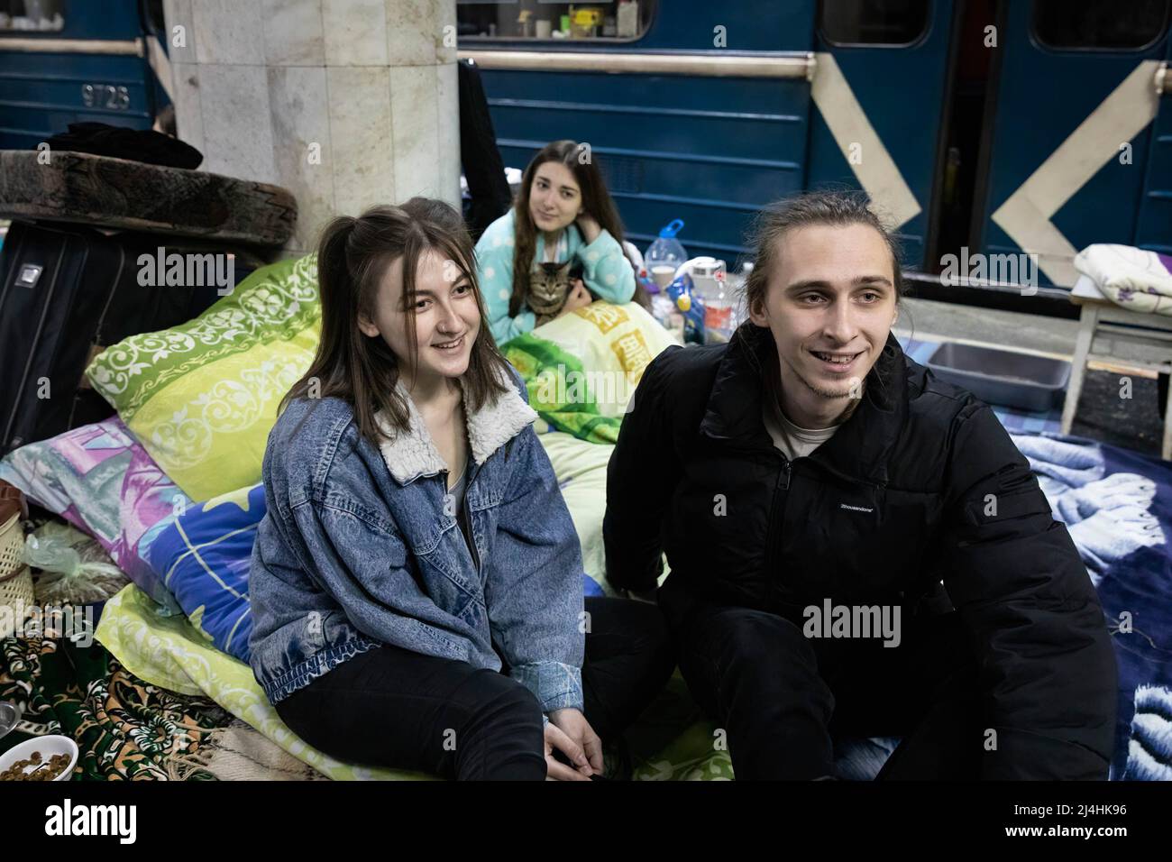 Dasha (22, Left 1) and Vlad (24, Left 2) now living at the metro station in  Kharkiv. Citizens in Kharkiv have been forced to adopt to a new life  underground in metro stations, as the second biggest city in Ukraine now  faces constant threat of Russian ...