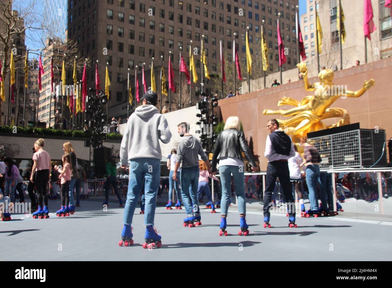 New York, USA. 15th Apr, 2022. People roller skate at the roller rink