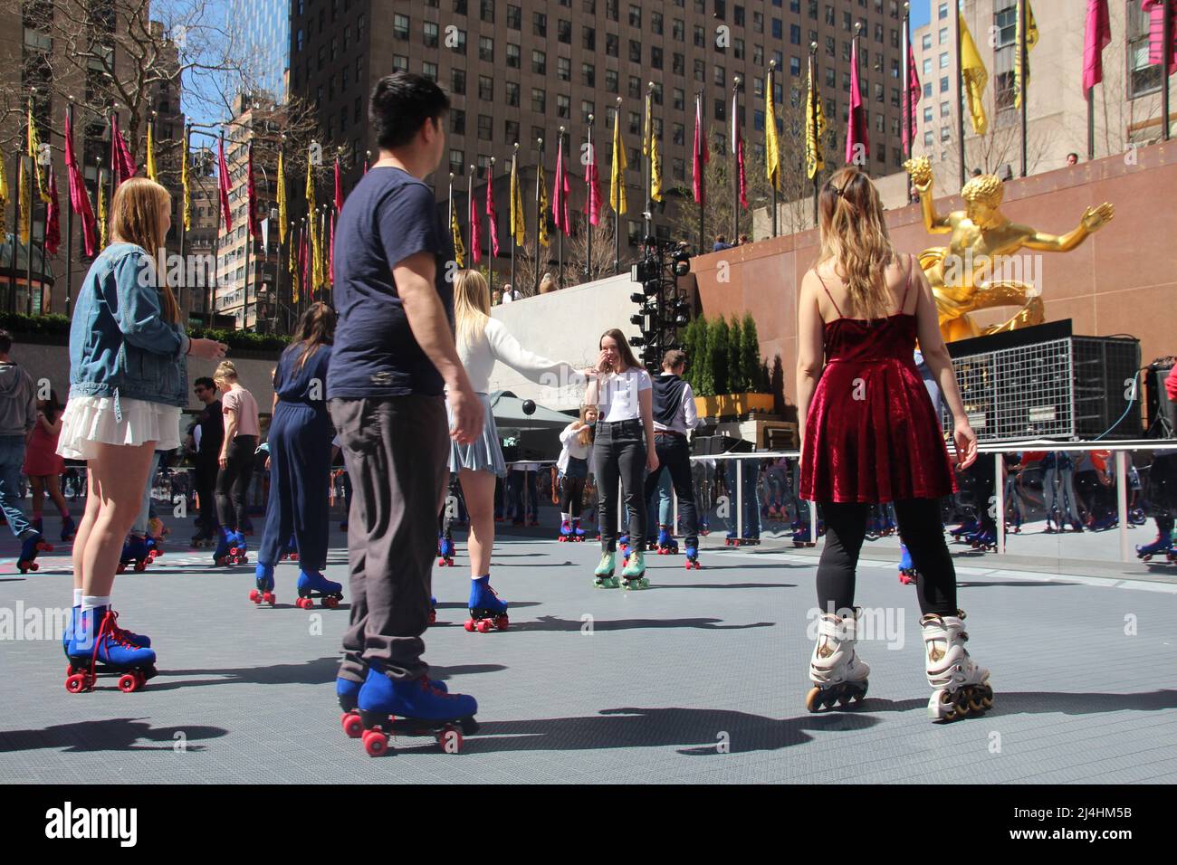 New York, USA. 15th Apr, 2022. People roller skate at the roller rink. The worldfamous skating