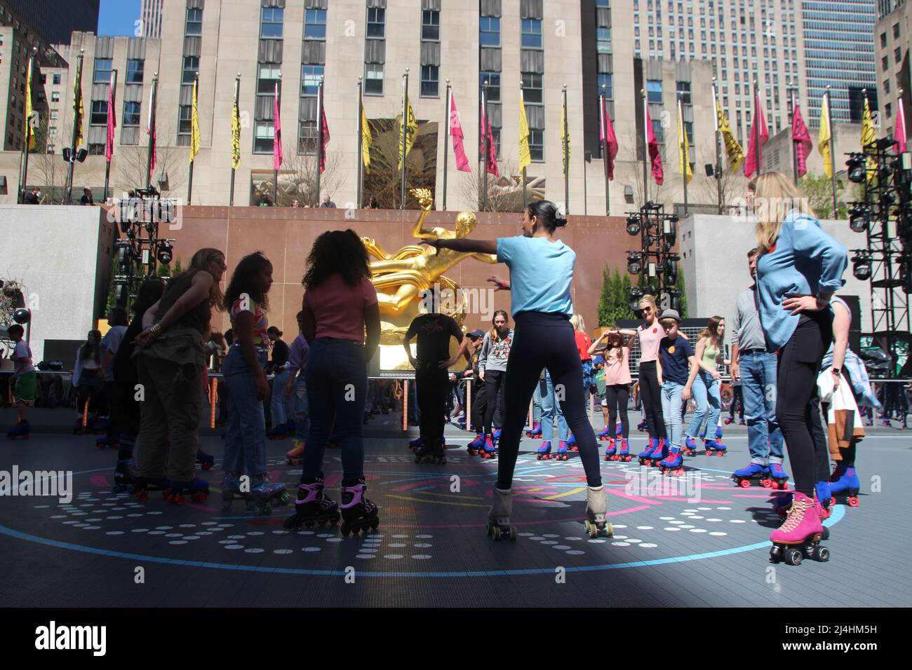 New York, USA. 15th Apr, 2022. People roller skate at the roller rink. The worldfamous skating