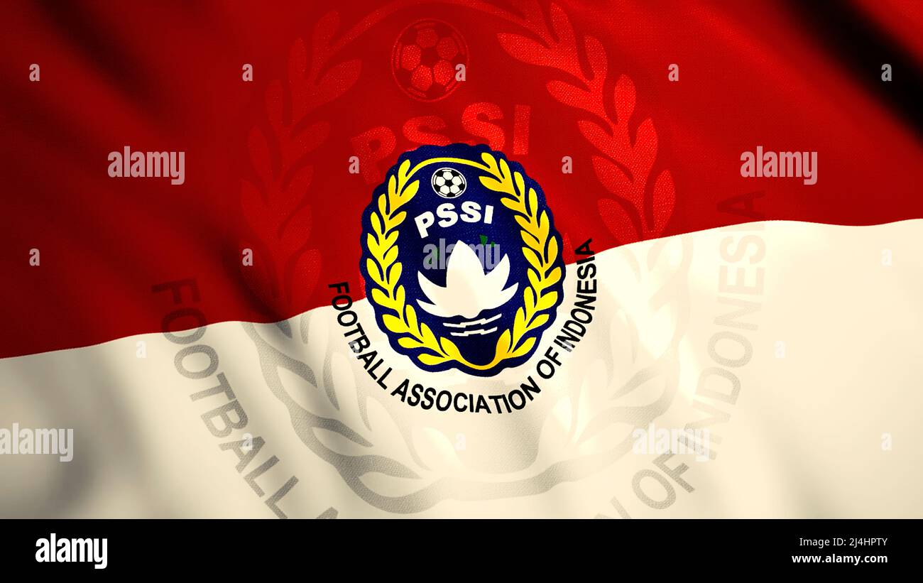 Flag of country with coat of arms of football team. Motion. Waving 