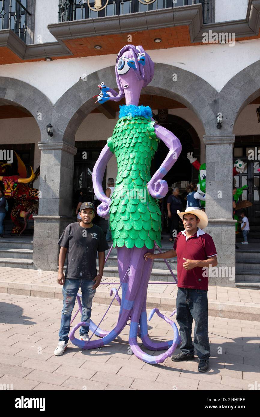 Tultepec, Mexico. April 15, 2022. Papier-mache large format sculptures made for a contest of traditional artistic 'Judas'. Stock Photo