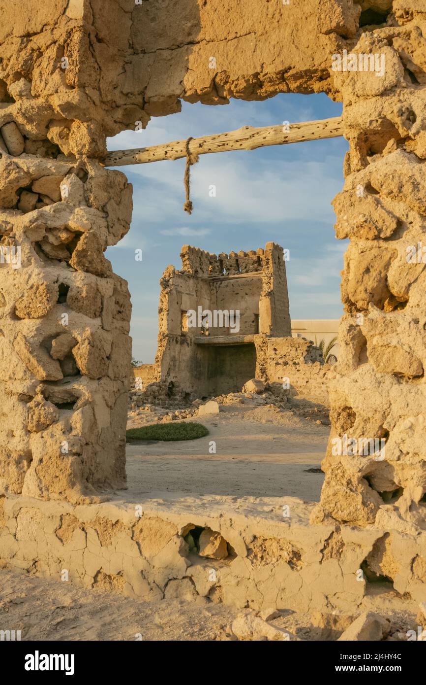 An old watchtower in Al Khan, in the the city of Sharjah, United Arab Emirates. Stock Photo