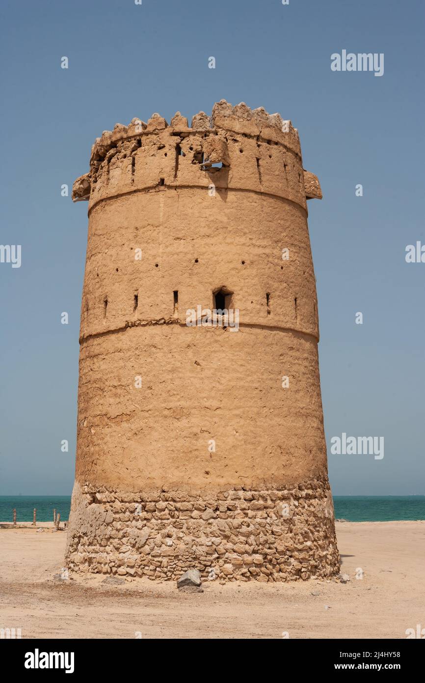 An old watchtower on Al Khan Beach, in the the city of Sharjah, United Arab Emirates. Stock Photo