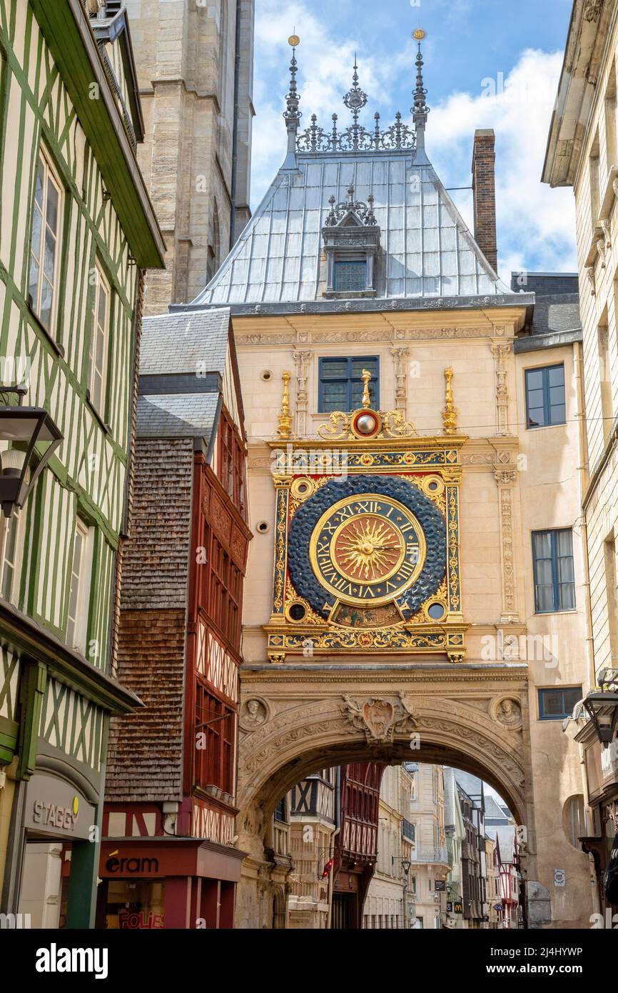 Le Gros Horloge in the city of Rouen, Normandy, France Stock Photo