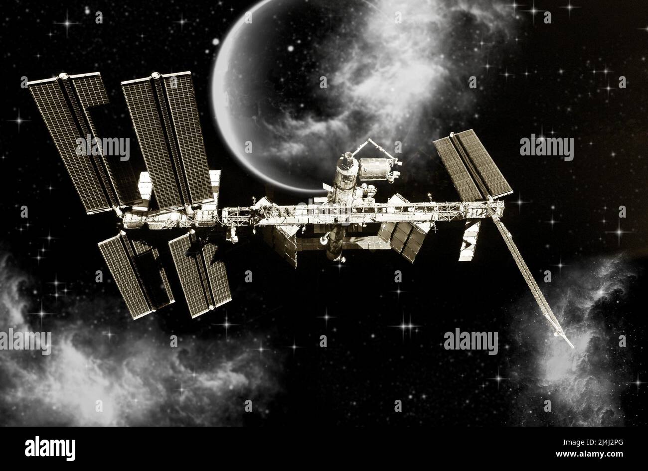 A spaceship is approaching an unknown planet. Space odyssey concept. Some elements of this image are furnished by NASA Stock Photo