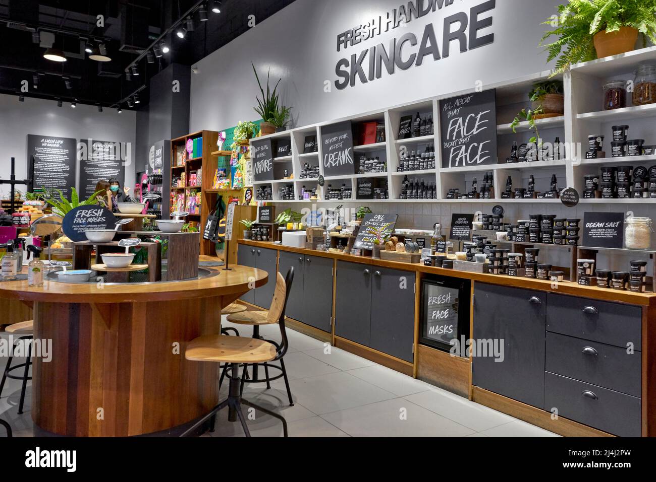 Skin care shop interior with products on display Stock Photo Alamy