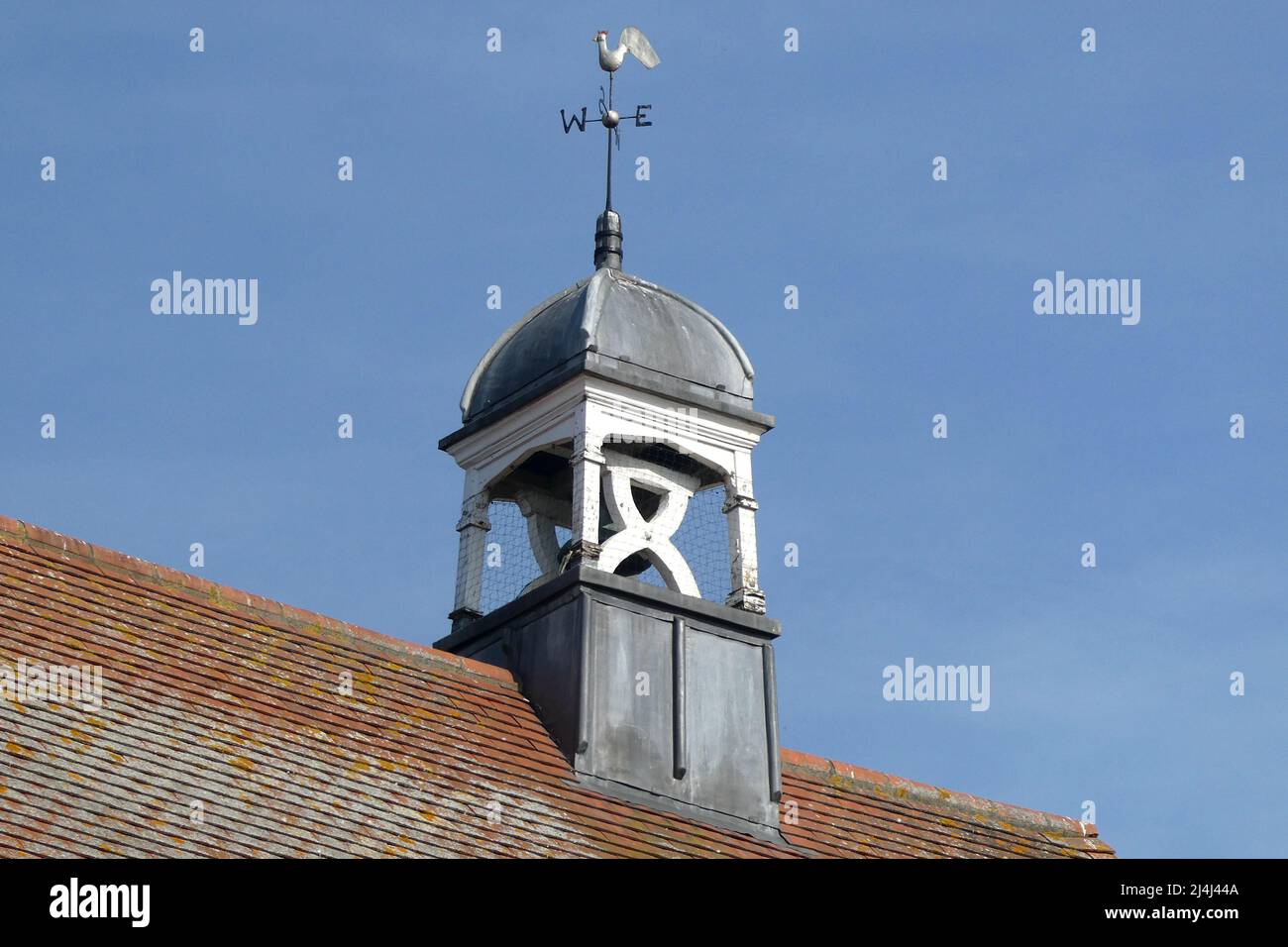 A view of the weather vane on the roof of the Grade II Listed Victorian Cricket Pavilion at Leyton Sports Ground, previously home to Essex County Cric Stock Photo