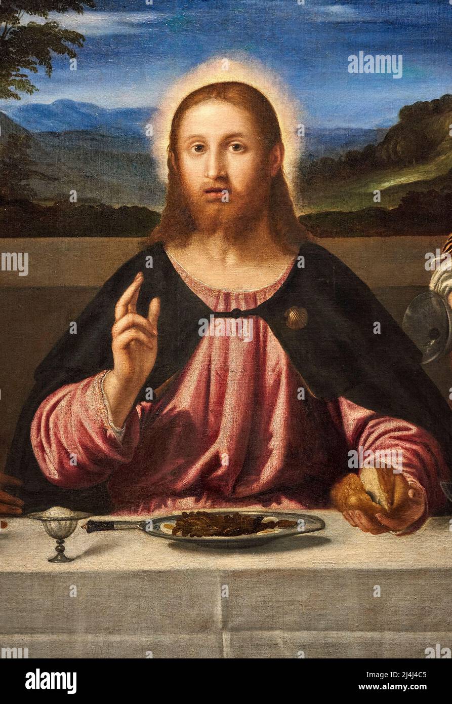 particolare da “ Cena in Emmaus “ - olio su tela - Simone Peterzano - 15765 - Firenze, Galleria Palatina di Palazzo Pitti Stock Photo