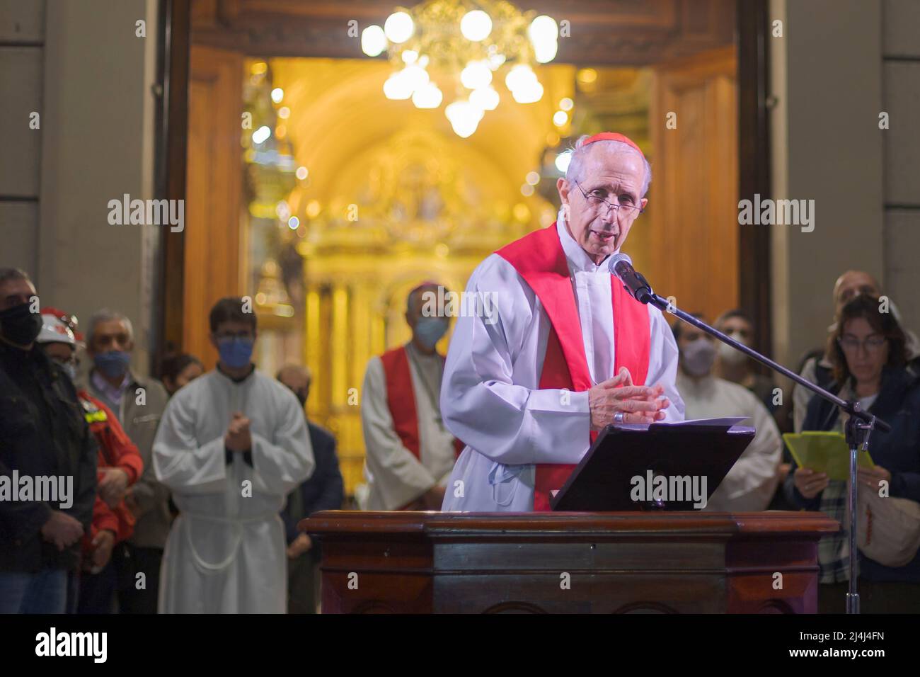 Buenos Aires, Argentina, 15th April, 2022. The Archbishop of Buenos Aires Mario Poli gave a few words at the end of the Via Crucis. Stock Photo