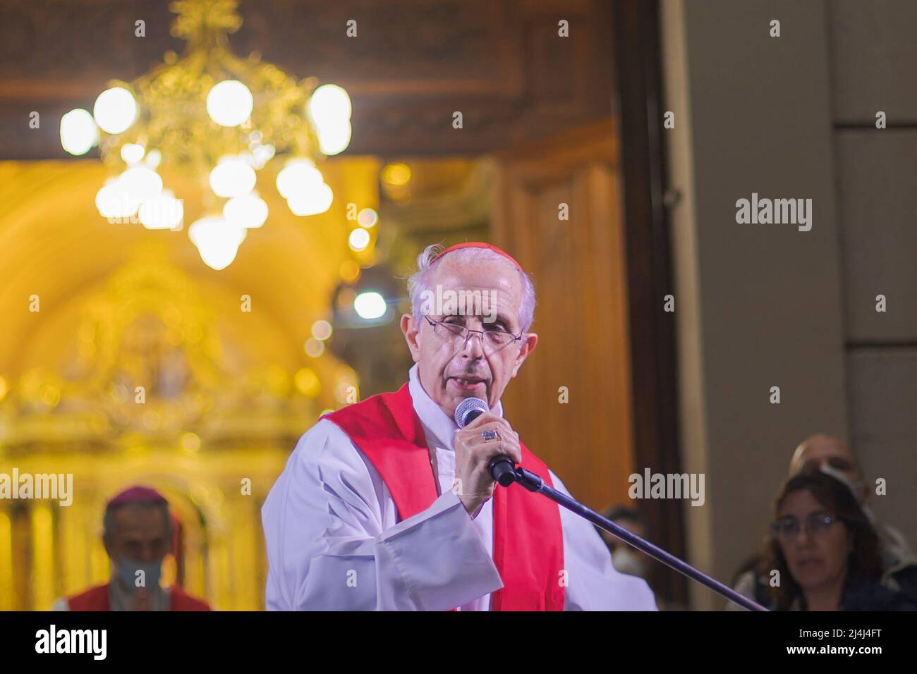 Buenos Aires, Argentina, 15th April, 2022. The Archbishop of Buenos Aires Mario Poli gave a few words at the end of the Via Crucis. Credit Image: Esteban Osorio/Alamy Live News Stock Photo