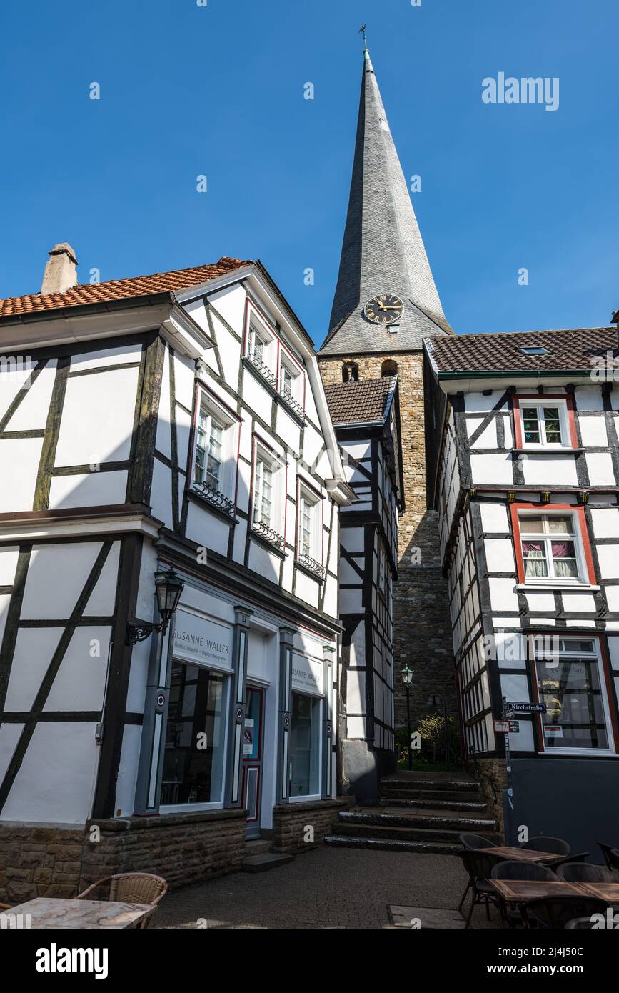 Hattingen, Germany - April 11, 2022: Traditional architecture of typical german half-timbered houses in Hattingen, North Rhine-Westphalia. Stock Photo
