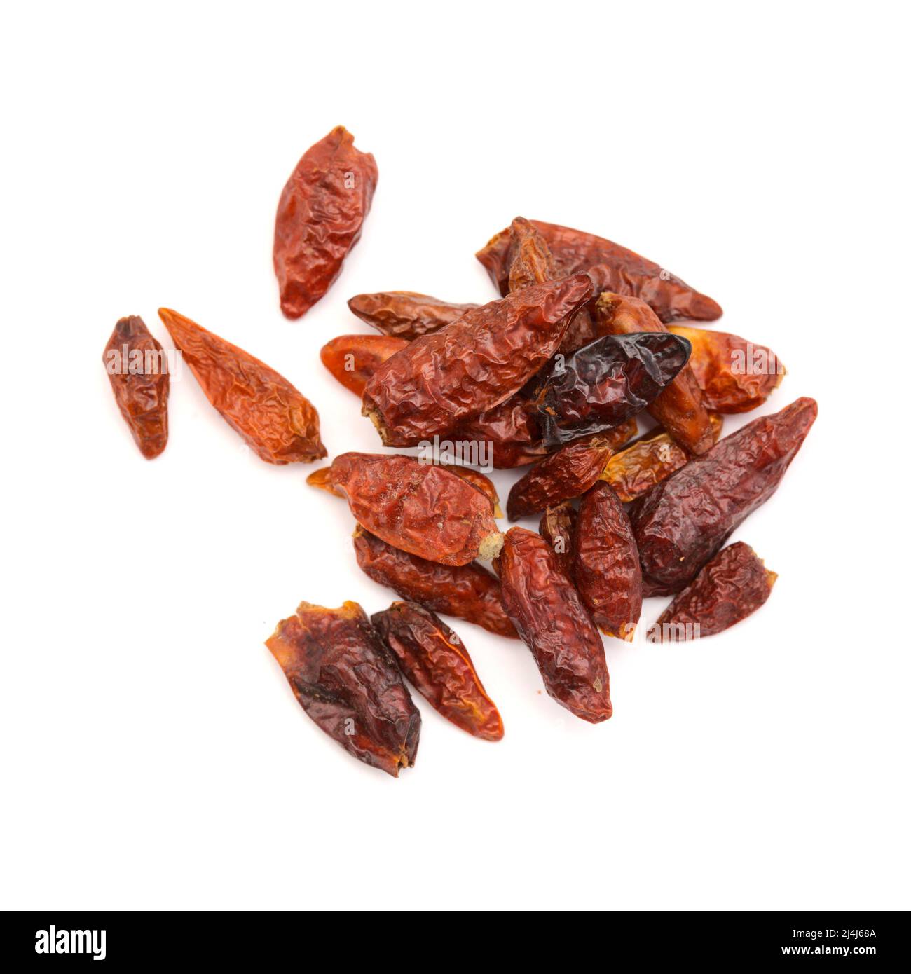 dry small bird eye chili peppers isolated on white background Stock Photo
