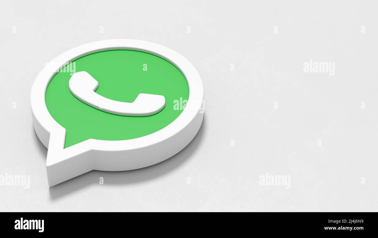 Whatsapp Logo on Light Grey Background with Copy space Stock Photo