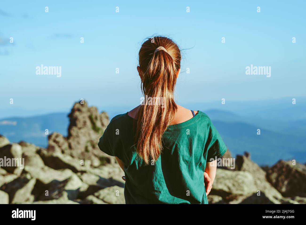 beautiful girl in the mountains Stock Photo - Alamy