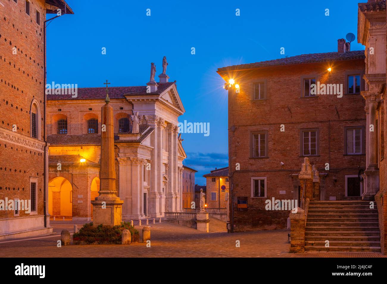 Sunrise view of the cathedral of Santa Maria Assunta in Italian town Urbino. Stock Photo