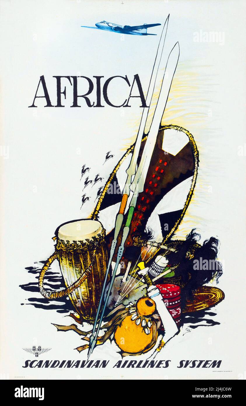 Vintage 1950's Travel Poster -SAS - Africa - By Otto Nielsen - 1955 Stock Photo