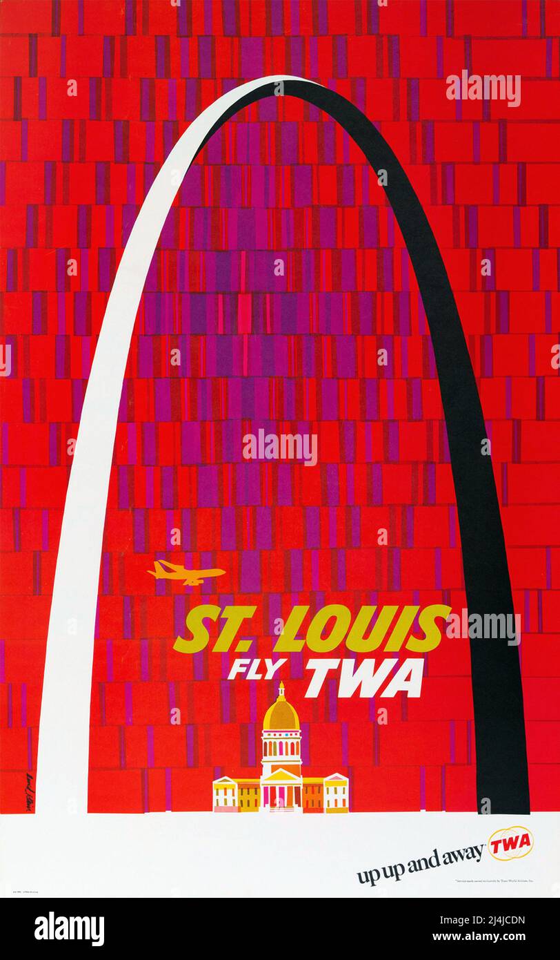 Vintage 1960's Travel Poster -TWA - St. Louis - By David Klein - 1960s Stock Photo