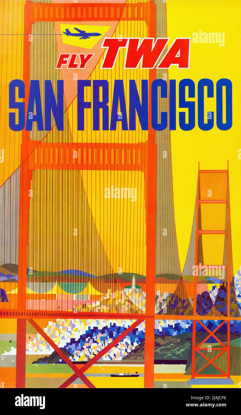 Vintage 1960s Travel Poster -TWA - San Francisco - By David Klein - 1960 Stock Photo