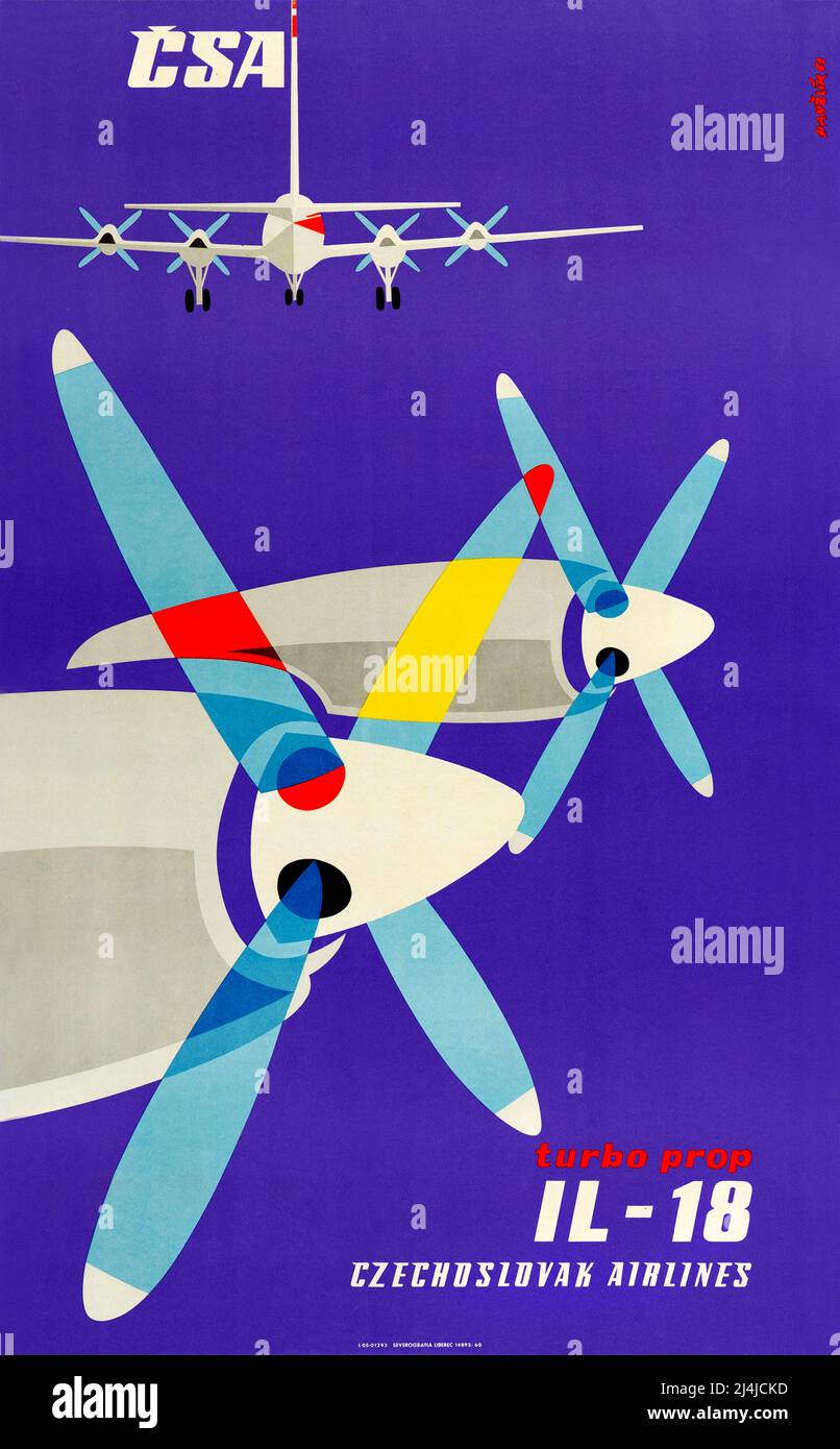 Vintage 1950s Travel Poster for CSA Czech Airlines Stock Photo