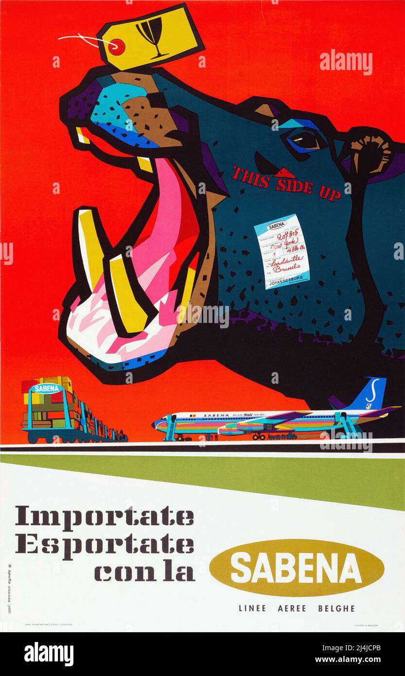 Vintage SABENA Airline Travel poster - Importate Esportate Con La - By Gaston Vanden Eynde Stock Photo
