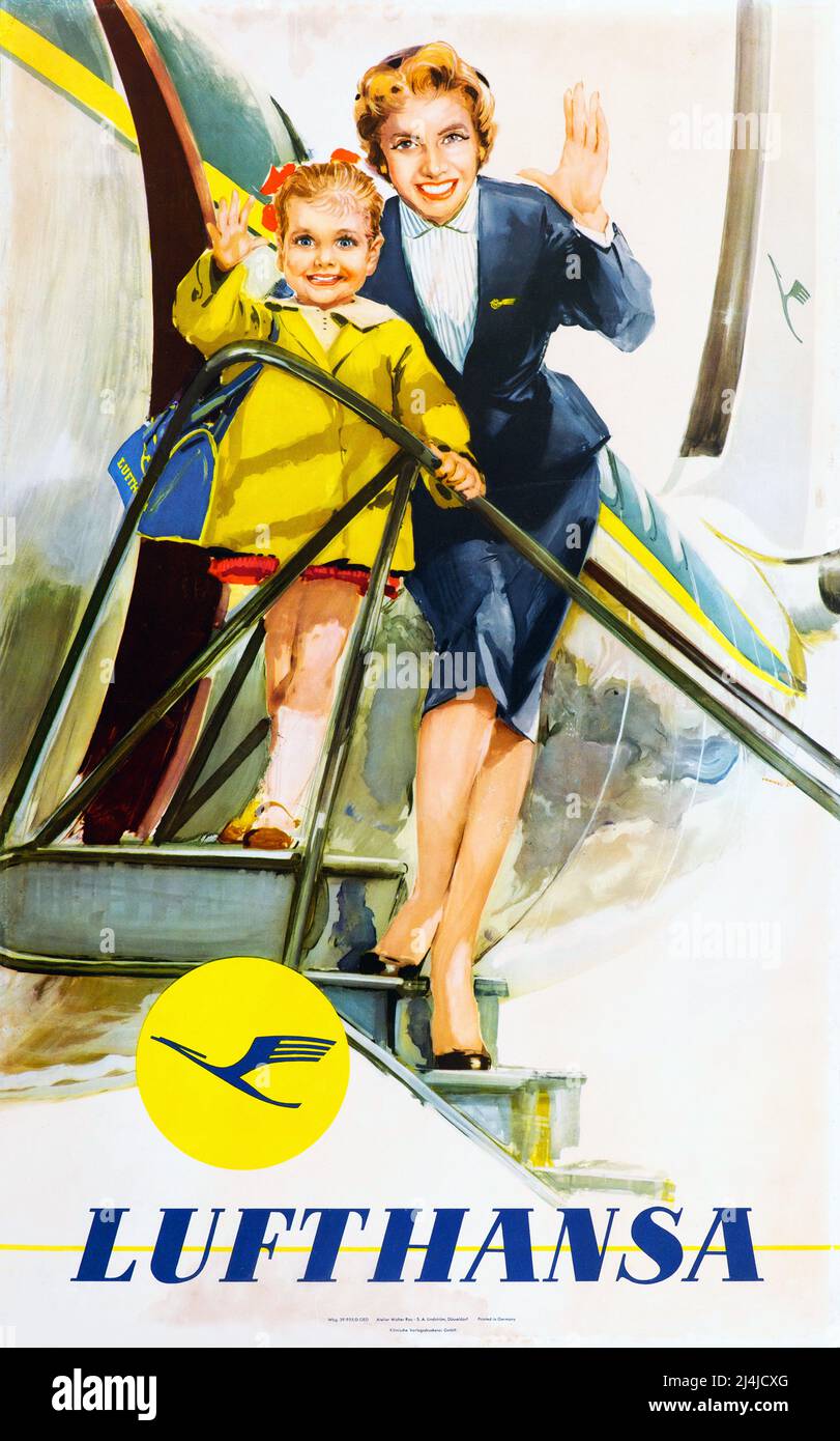Vintage 1950s Lufthansa Travel Poster Stock Photo