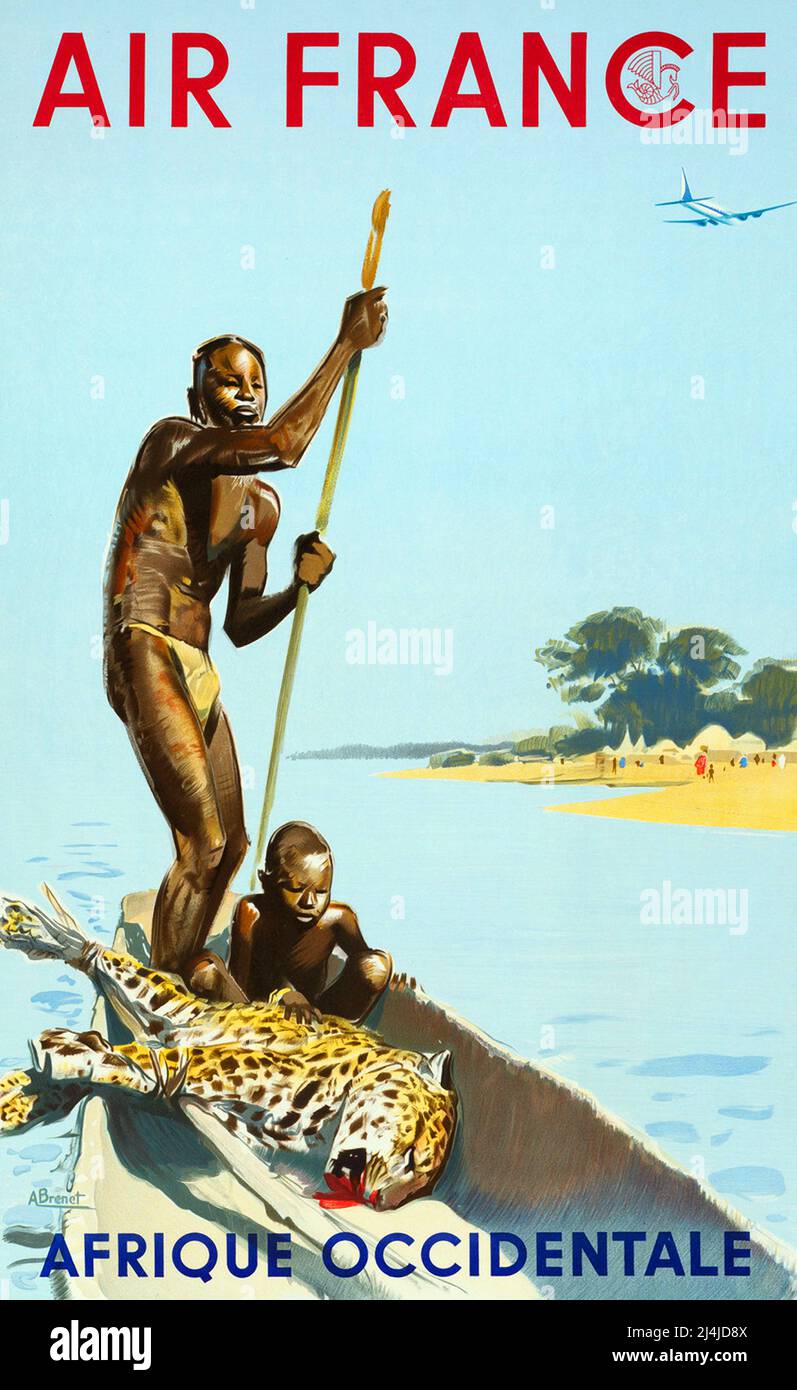 VINTAGE TRAVEL POSTER BY ALBERT BRENET 1950 - AIR FRANCE WEST AFRICA- Afrique Occidentale Stock Photo