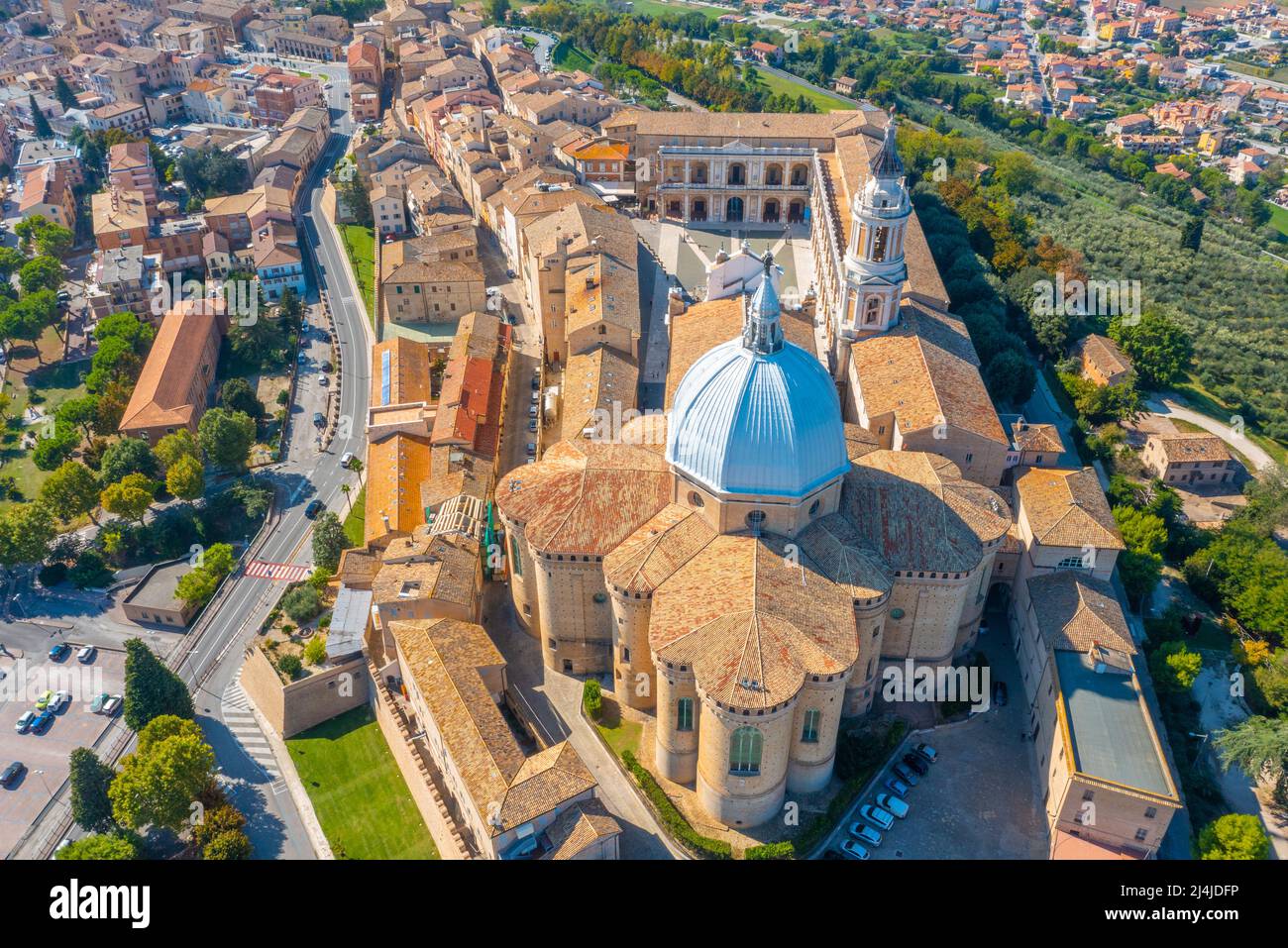 Aerial view of the Sanctuary of the Holy House of Loreto in Italy Stock