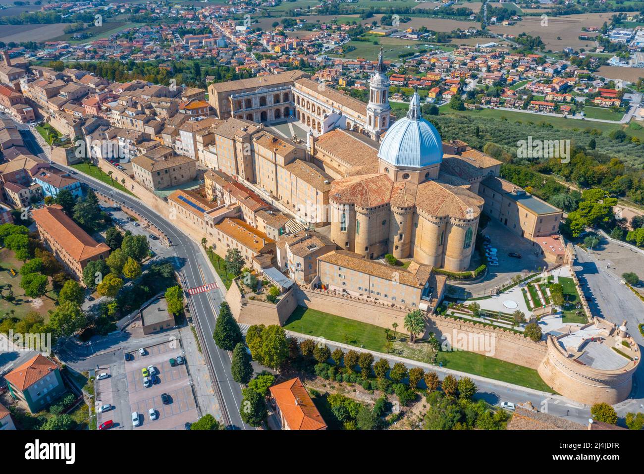 Aerial view of the Sanctuary of the Holy House of Loreto in Italy Stock