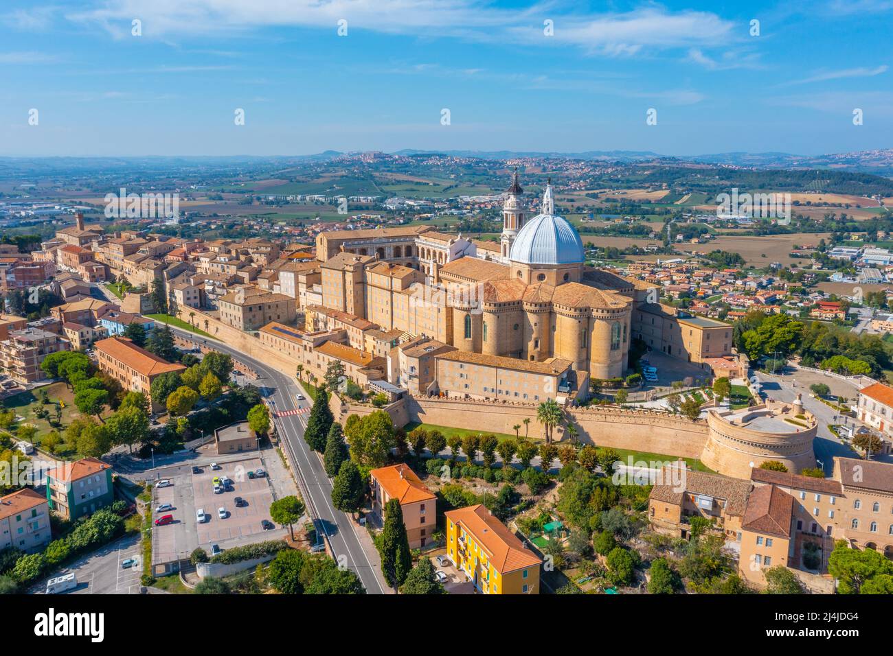 Aerial view of the Sanctuary of the Holy House of Loreto in Italy Stock