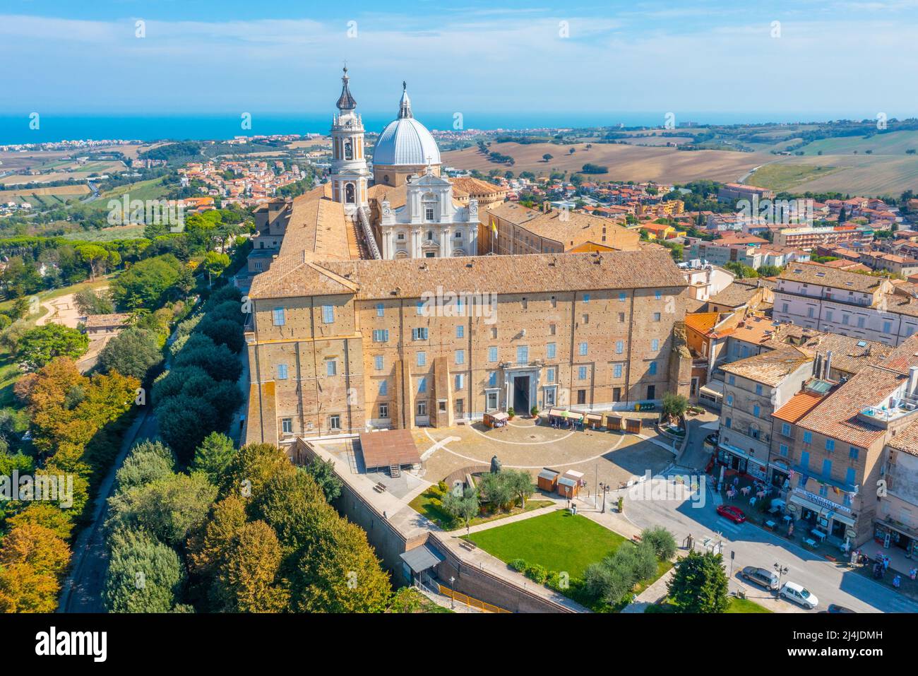 Aerial view of the Sanctuary of the Holy House of Loreto in Italy Stock