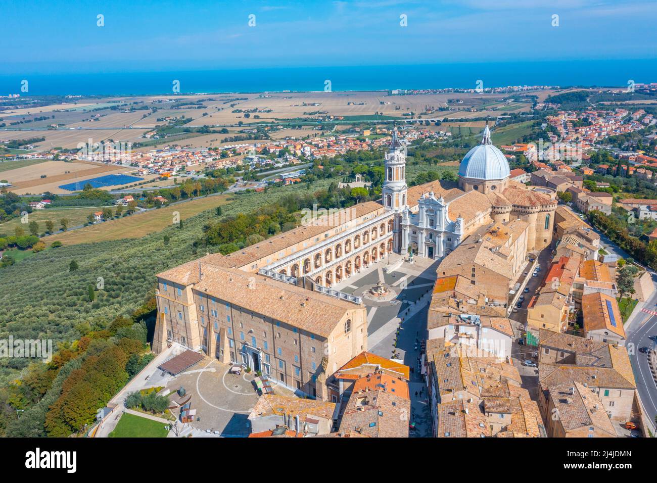 Aerial view of the Sanctuary of the Holy House of Loreto in Italy Stock