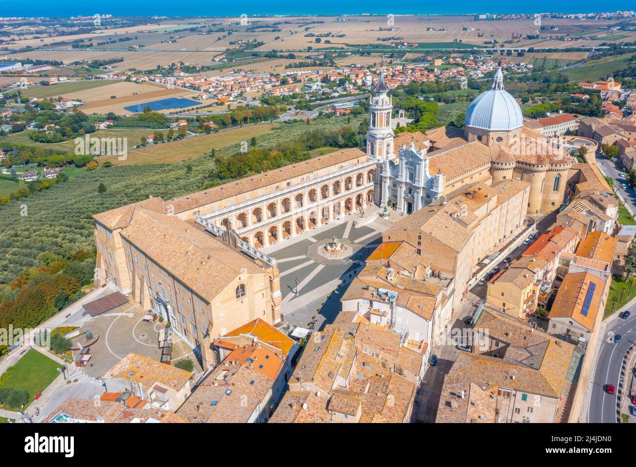 Aerial view of the Sanctuary of the Holy House of Loreto in Italy Stock