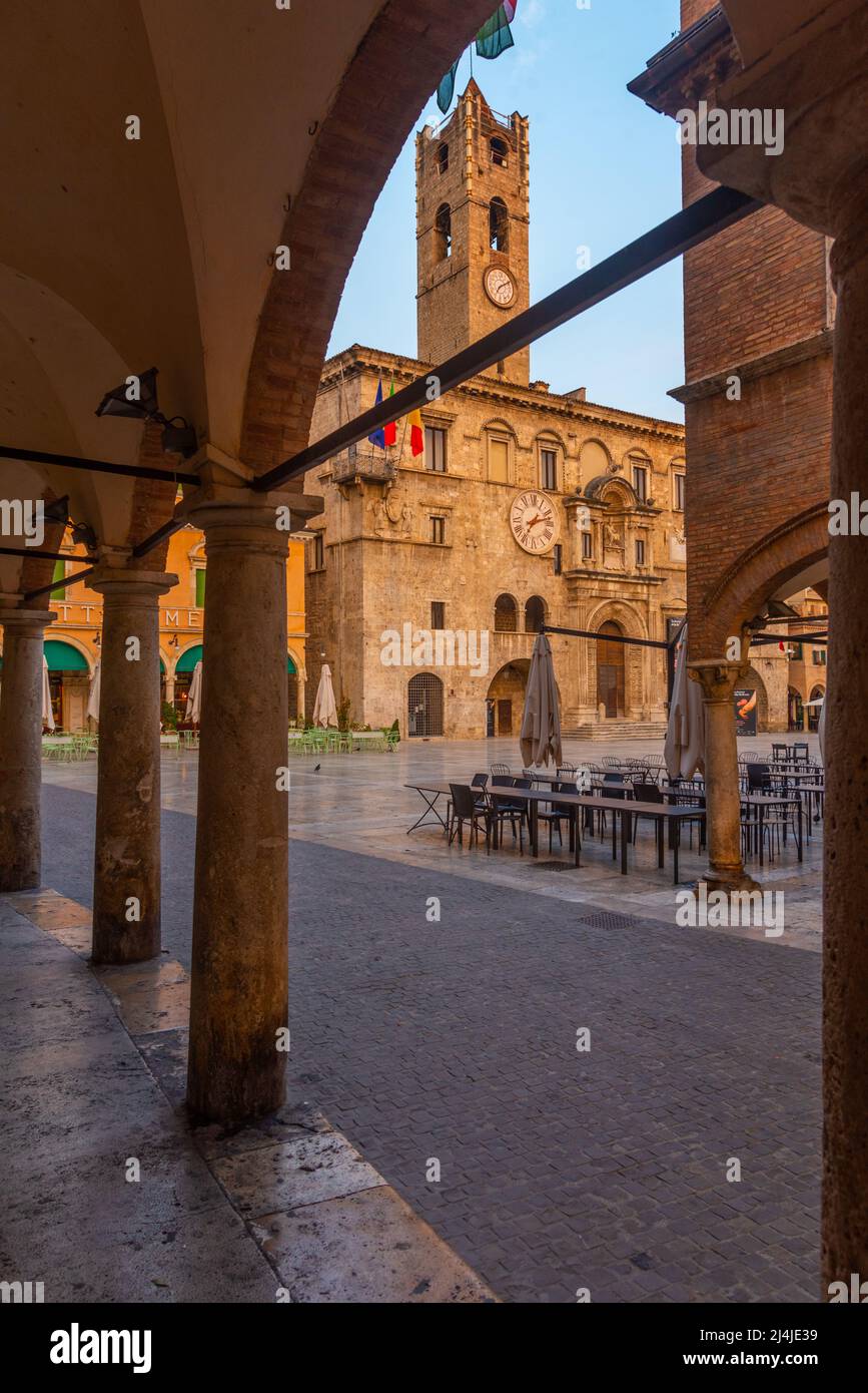 Sunrise view of Palazzo dei Capitani del Popolo in Italian town Ascoli