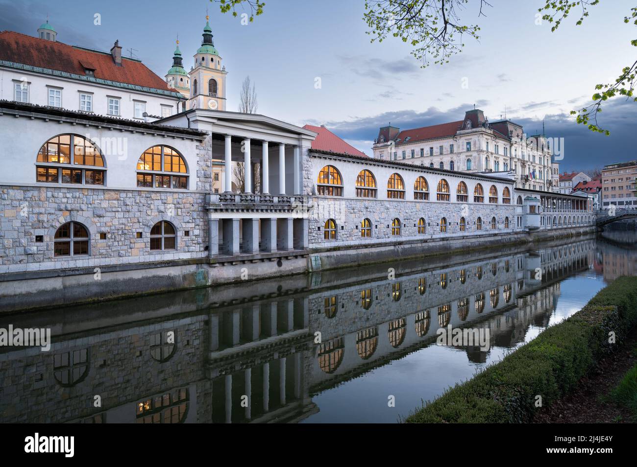 Cityscape of Ljubljana at Dusk, Slovenia Stock Photo