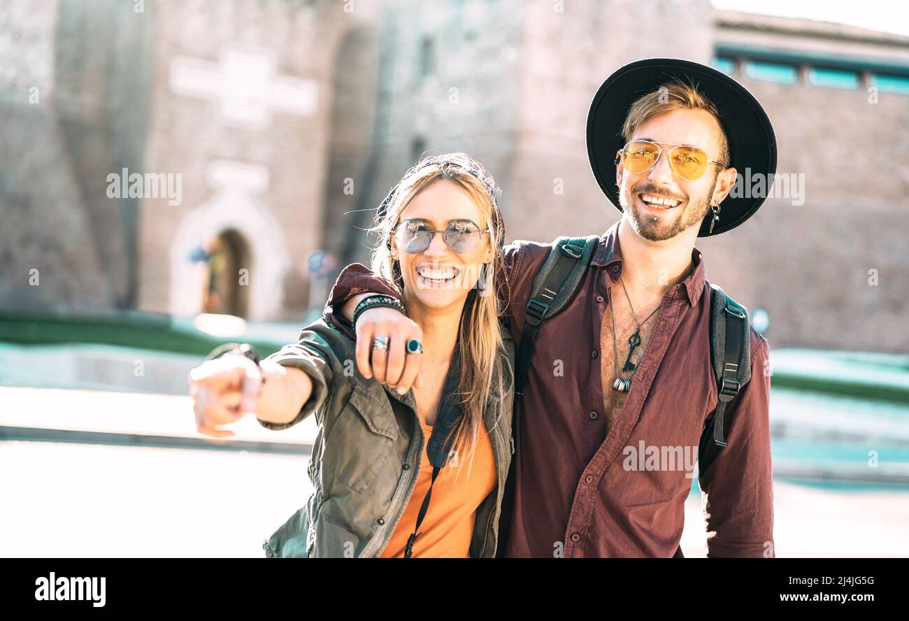 Happy boyfriend and girlfriend in love having genuine fun walking in ...