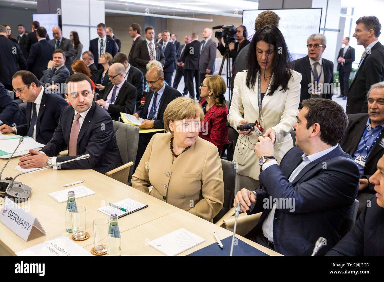 Chancellor of the Federal Republic of Germany Angela Merkel (C) during the Eastern Partnership Summit. German Chancellor Angela Merkel (archival image) Stock Photo