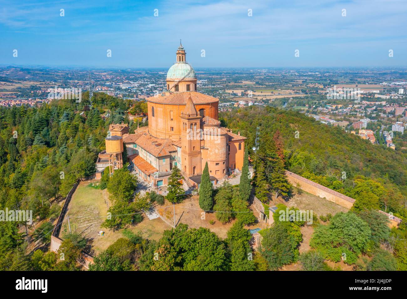 Aerial view of Sanctuary of the Madonna di San Luca in Bologna, Italy. Stock Photo