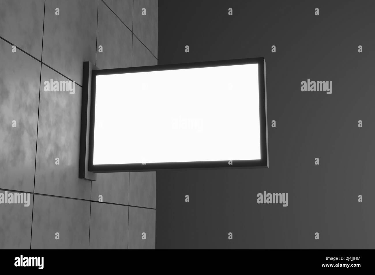 Mockup of Blank White Signage on a Tile Wall - 3D Illustration Stock ...