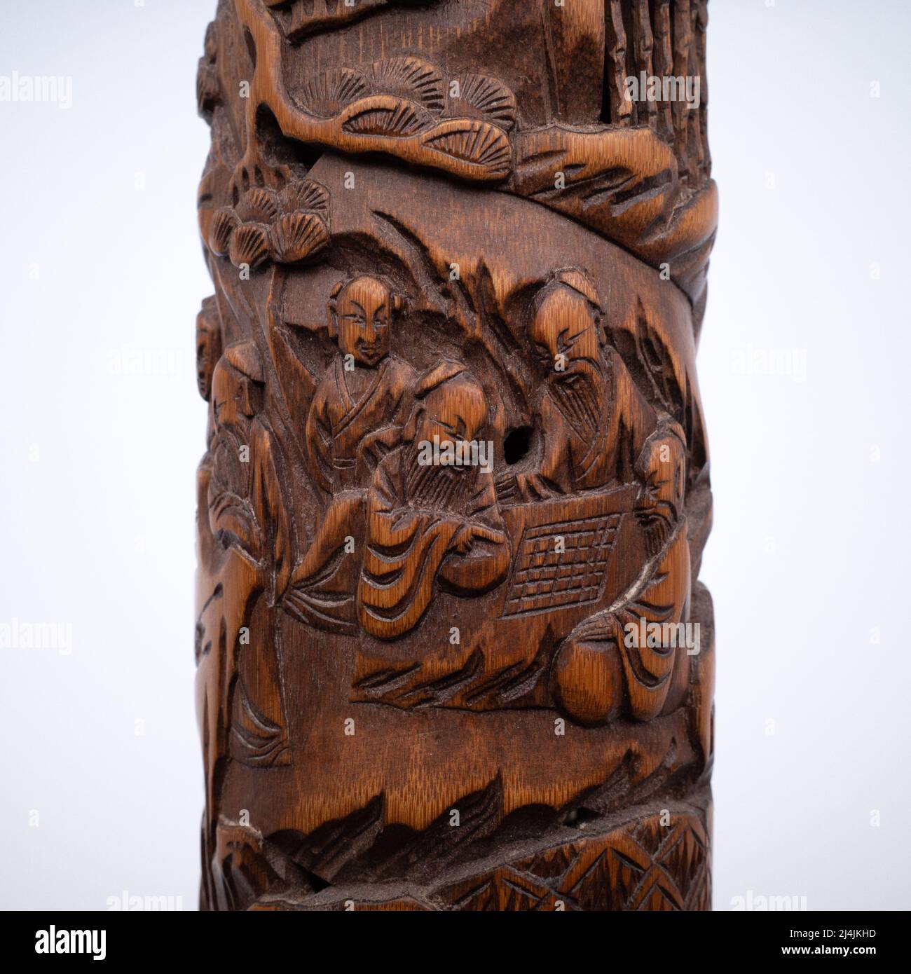 Antique Chinese Carved Bamboo Incense Holder. Tongzhi Mark. Qing