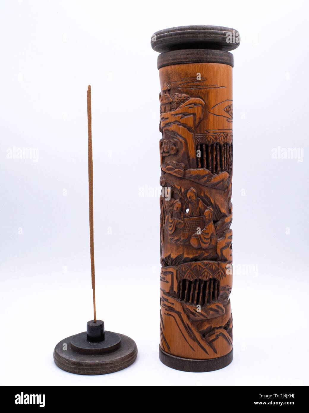Antique Chinese Carved Bamboo Incense Holder. Tongzhi Mark. Qing