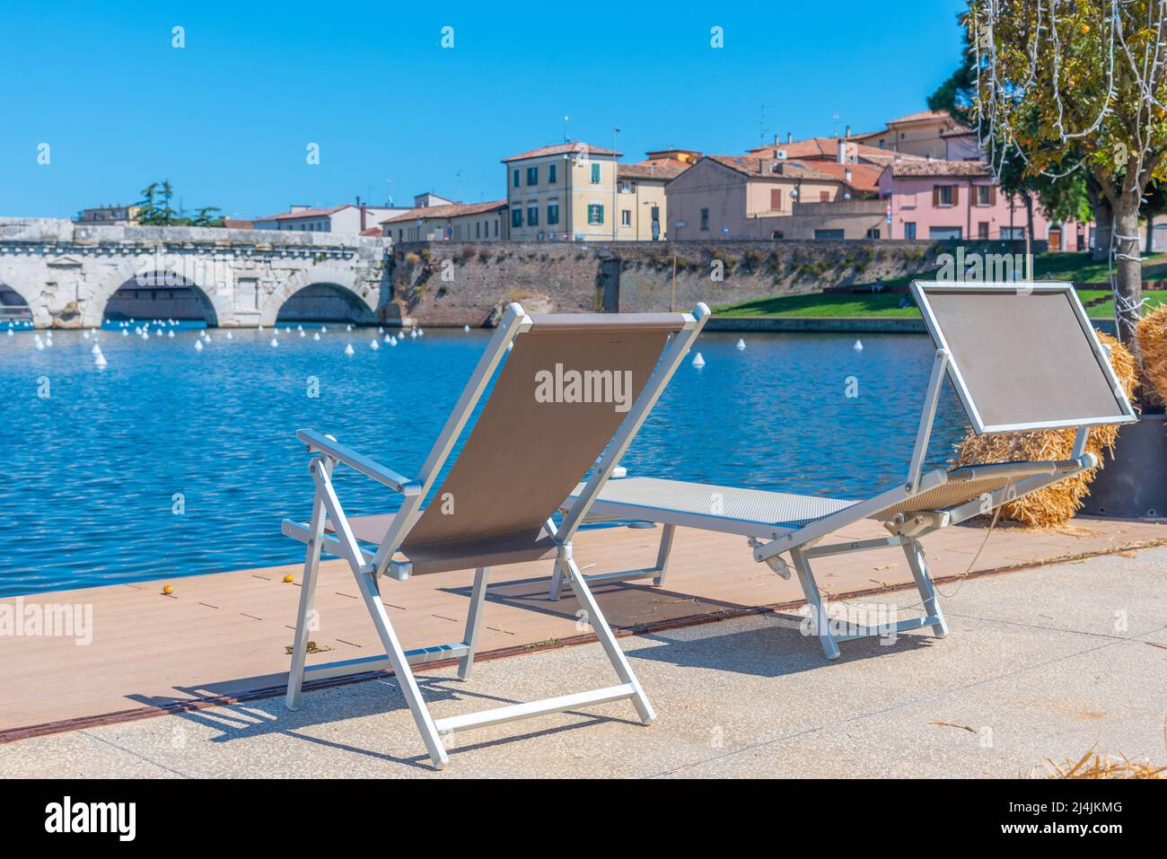 Sundeck overlooking Bridge of Tiberius (Ponte di Tiberio) in Rimini ...