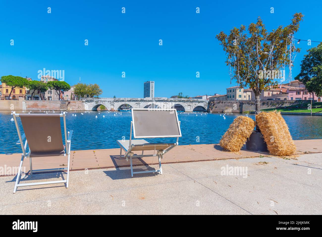 Sundeck overlooking Bridge of Tiberius (Ponte di Tiberio) in Rimini ...