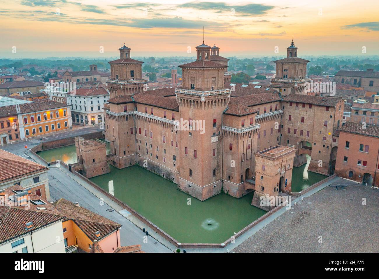 Aerial view of Castello Estense in the Italian town Ferrara Stock Photo -  Alamy
