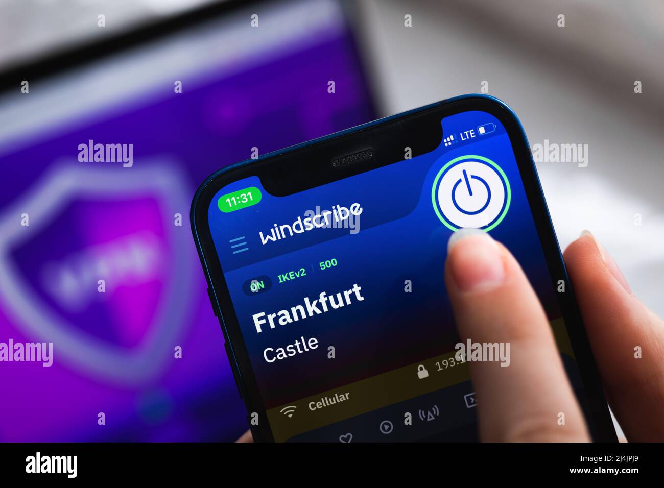 SPB, Russia - April 15, 2022: Turned On Windscibe VPN app. Icon close-up.  Smartphone in hand with VPN application photo Stock Photo - Alamy