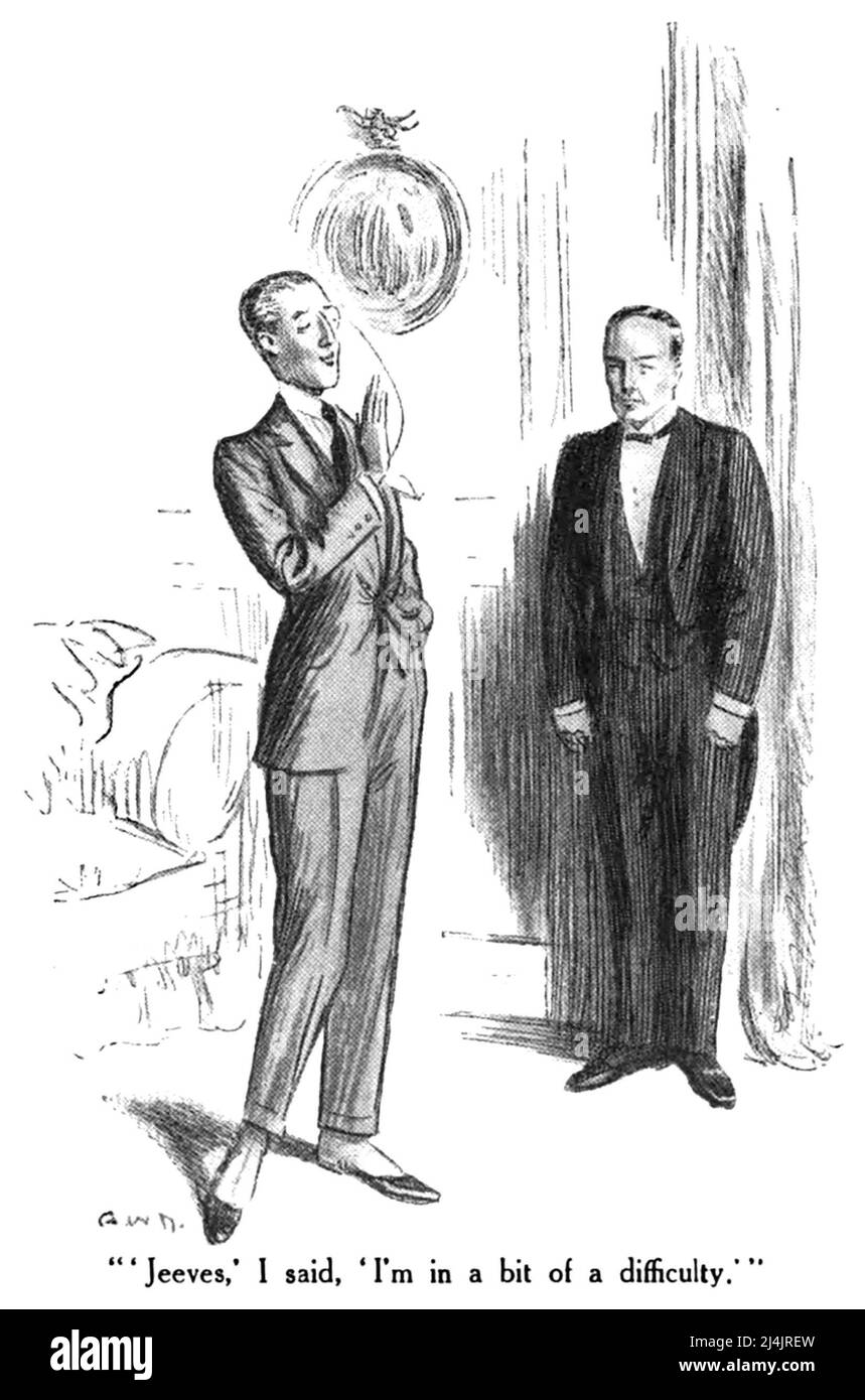 A drawing of PG Wodehouses timeless Jeeves and Wooster Stock Photo