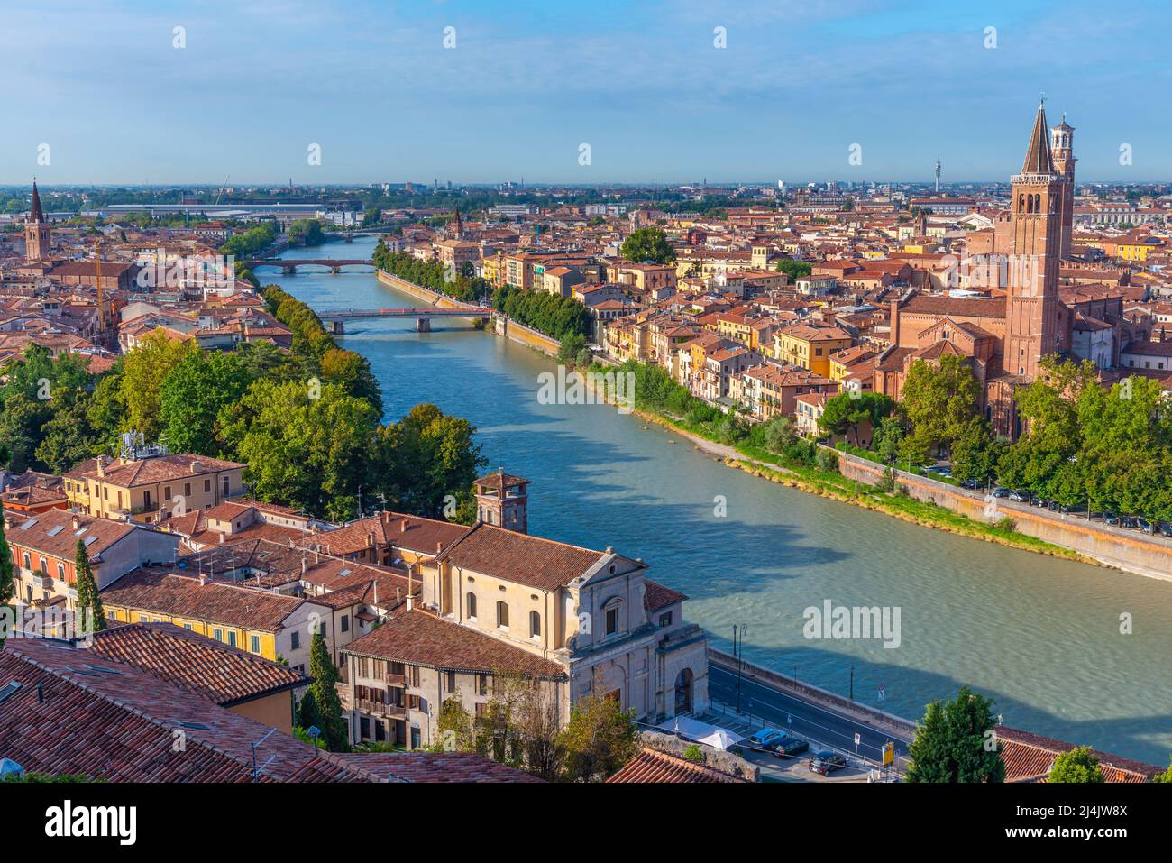 waterfront of the adige river in the italian city verona Stock Photo ...