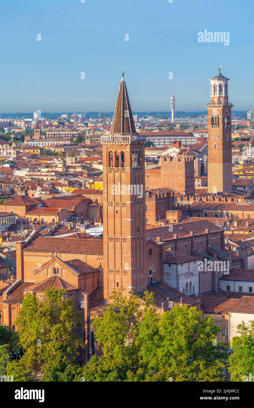 aerial view of the italian city verona including church of saint ...