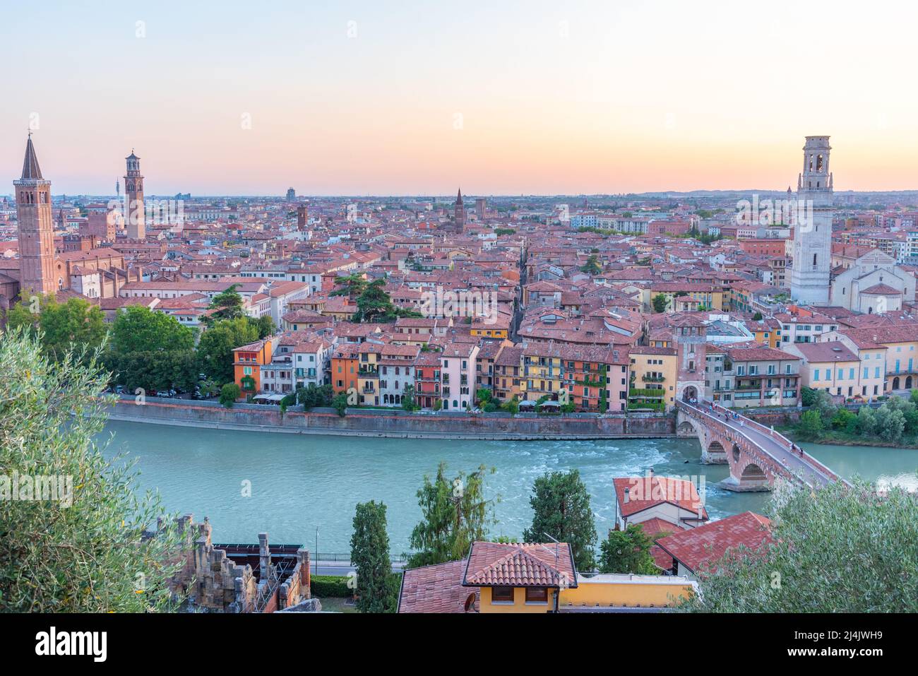 Sunset panorama of italian town verona Stock Photo - Alamy