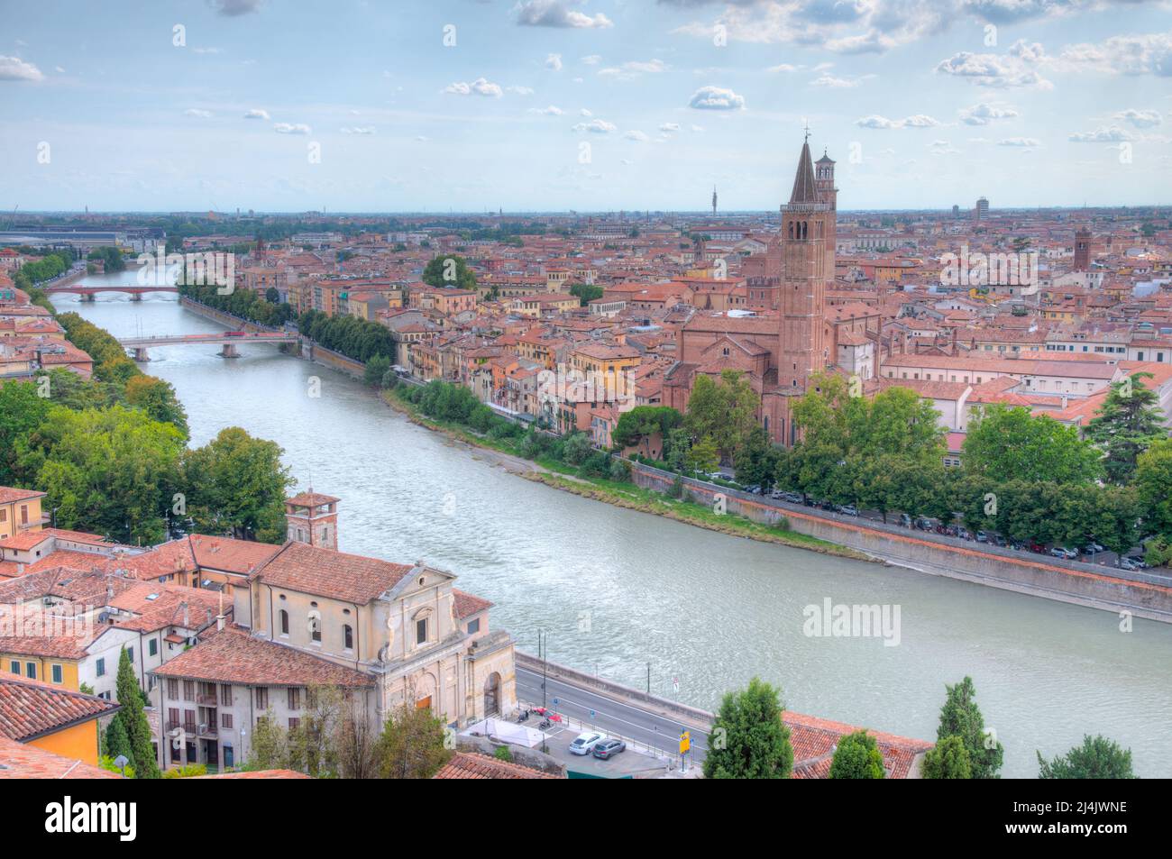 waterfront of the adige river in the italian city verona Stock Photo ...